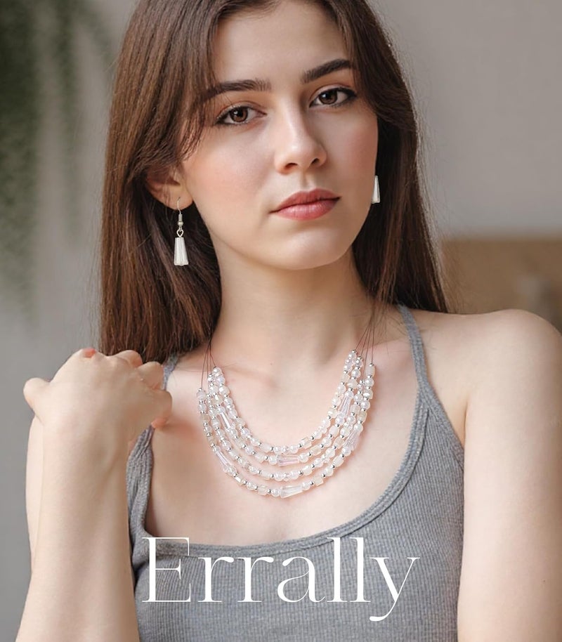 Errally Store Layered Beaded Statement Necklace Multi Strand Crystal Beads Collar Necklace and Earring Sets for Women Fashion Costume Jewelry Set Gifts for Her - Image 3